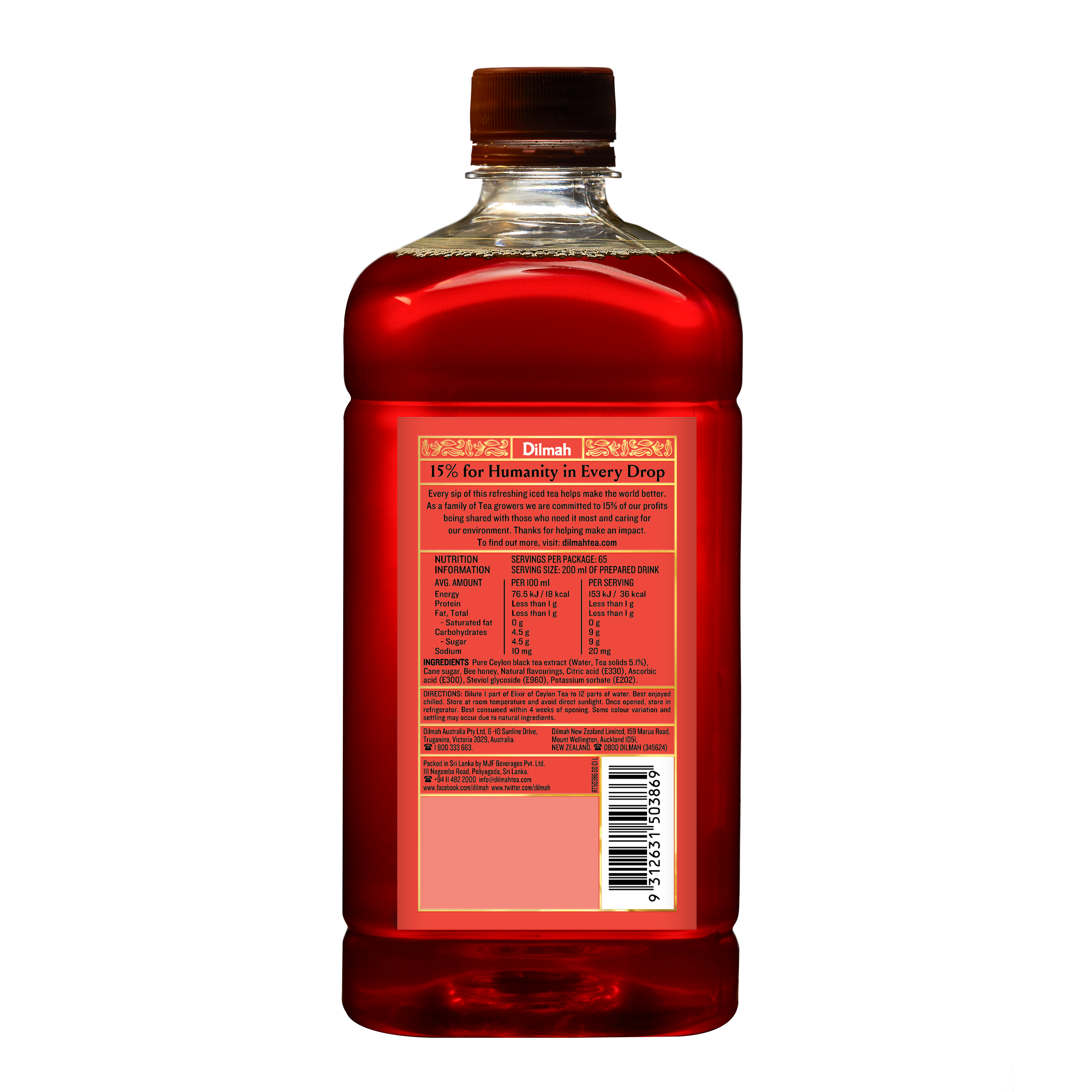 Elixir concentrado de Te Negro con Frutilla Dilmah 1 lt